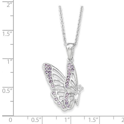 Sterling Silver CZ Never Give Up Purple Butterfly 18" Necklace- Sparkle & Jade-SparkleAndJade.com QSX610