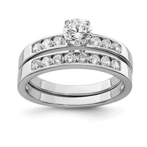 Sterling Silver CZ Round Two Piece Channel Set Wedding Rings Set- Sparkle & Jade-SparkleAndJade.com 