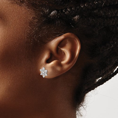 Sterling Silver CZ Snowflake Post Stud Earrings- Sparkle & Jade-SparkleAndJade.com QE11966