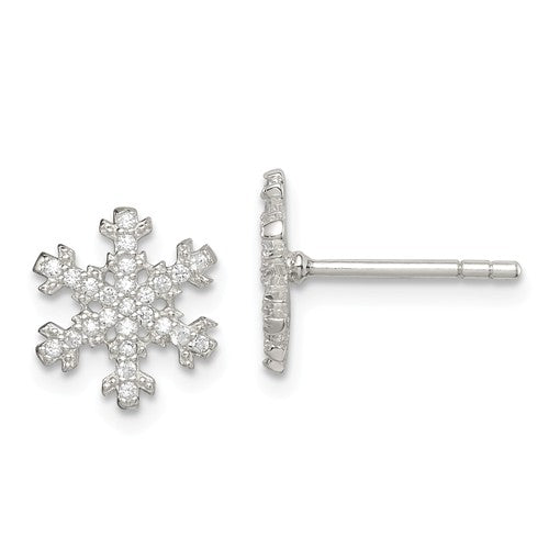 Sterling Silver CZ Snowflake Post Stud Earrings- Sparkle & Jade-SparkleAndJade.com QE14653