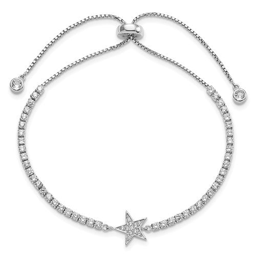 Sterling Silver CZ Star Adjustable Bracelet- Sparkle & Jade-SparkleAndJade.com QG5672