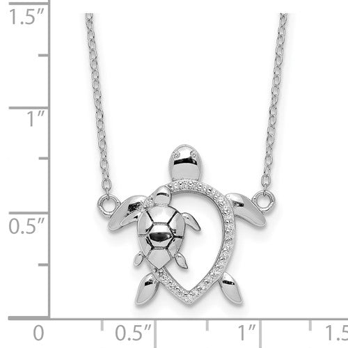 Sterling Silver CZ Turtle with Baby Pendant Necklace- Sparkle & Jade-SparkleAndJade.com QG6174-16