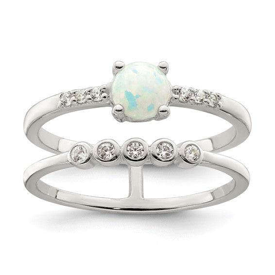 Sterling Silver CZ and Opal Double Band Ring- Sparkle & Jade-SparkleAndJade.com 