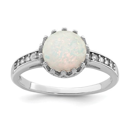 Sterling Silver CZ and Round Created Opal Crown Set Ring- Sparkle & Jade-SparkleAndJade.com 
