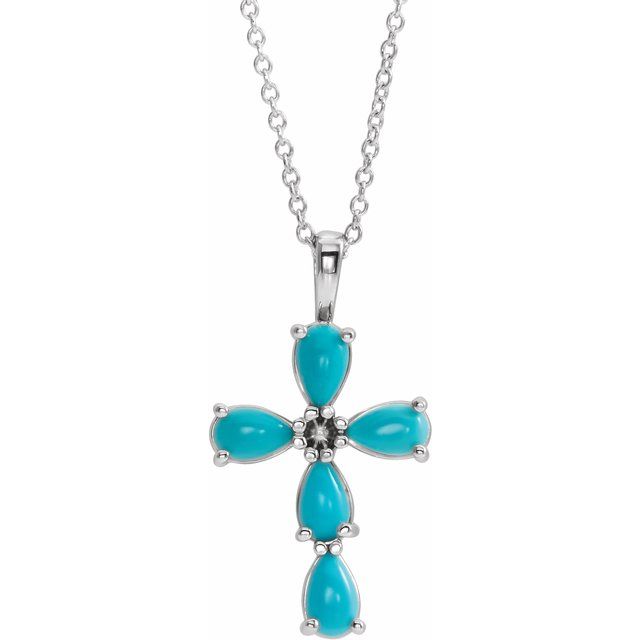 Sterling Silver Cabochon Turquoise Cross 16-18" Necklace- Sparkle & Jade-SparkleAndJade.com R42378:624:P