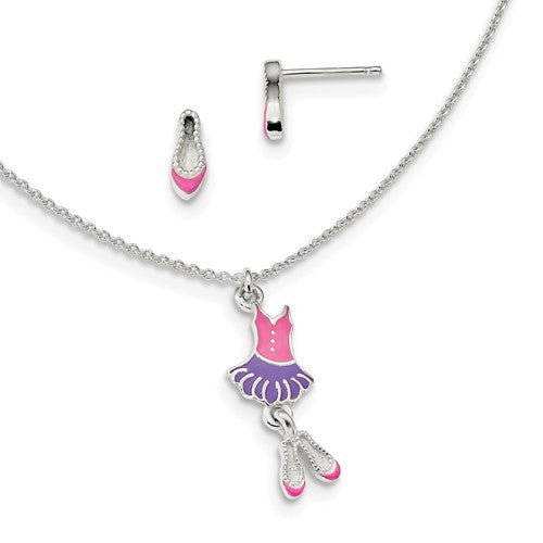 Sterling Silver Children's Ballerina Earrings & Necklace Set- Sparkle & Jade-SparkleAndJade.com QH5354SET