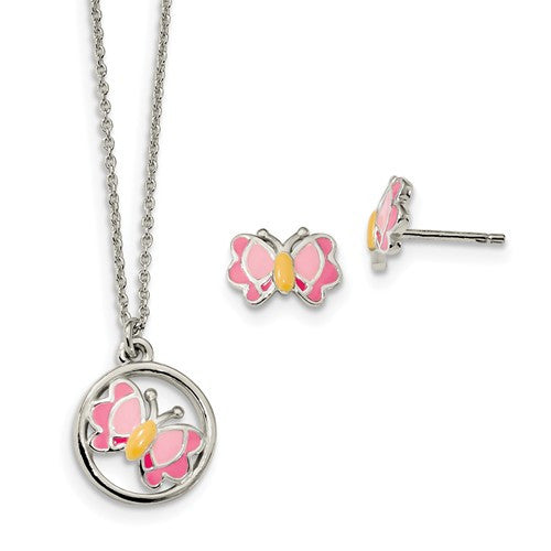 Sterling Silver Children's Butterfly Earrings & Necklace Set- Sparkle & Jade-SparkleAndJade.com QH5353SET