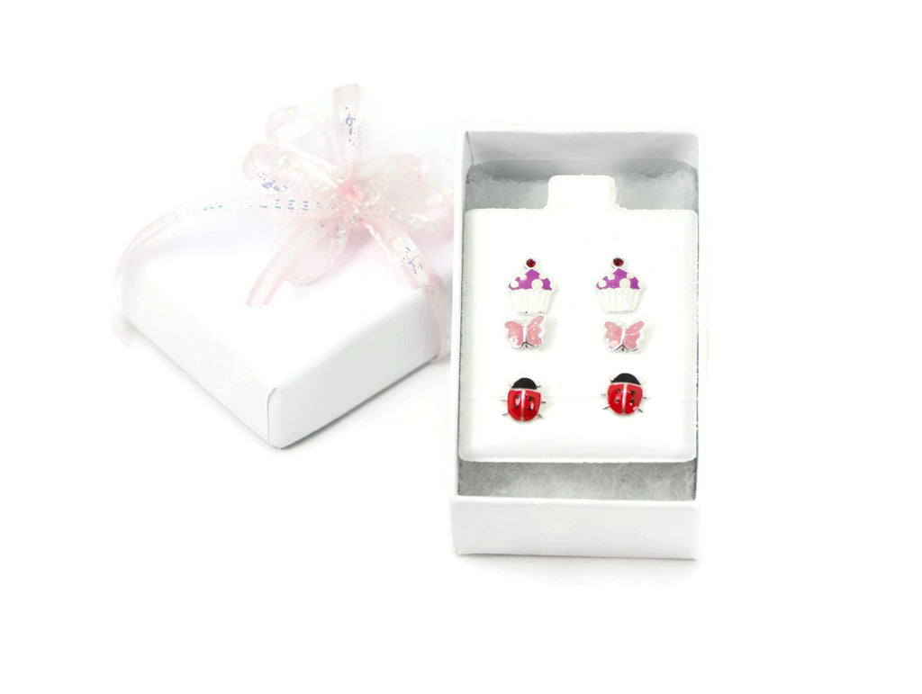 Sterling Silver Children's Cupcake with CZ Cherry on Top Earrings- Sparkle & Jade-SparkleAndJade.com CCakeEAR
