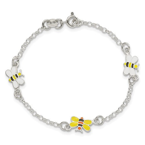 Sterling Silver Children's Enameled Bee Bracelet- Sparkle & Jade-SparkleAndJade.com QG4085-6
