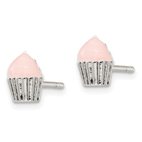 Sterling Silver Children's Enameled Cupcake Post Earrings- Sparkle & Jade-SparkleAndJade.com QE11308