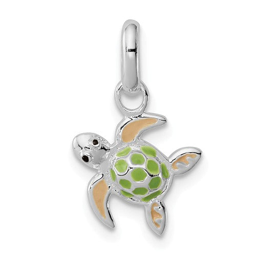 Sterling Silver Children's Enameled Sea Turtle Pendant- Sparkle & Jade-SparkleAndJade.com QP4101