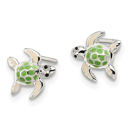 Sterling Silver Children's Enameled Sea Turtle Post Earrings- Sparkle & Jade-SparkleAndJade.com QE11345