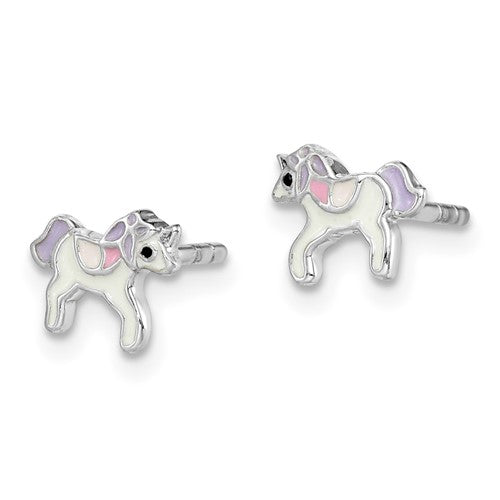 Sterling Silver Children's Enameled Unicorn Earrings- Sparkle & Jade-SparkleAndJade.com QE14356