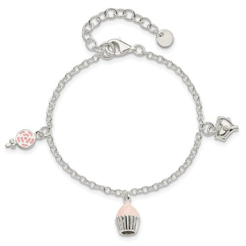 Sterling Silver Children's Lollipop, Cupcake & Heart Bracelet- Sparkle & Jade-SparkleAndJade.com QG3505-5.5