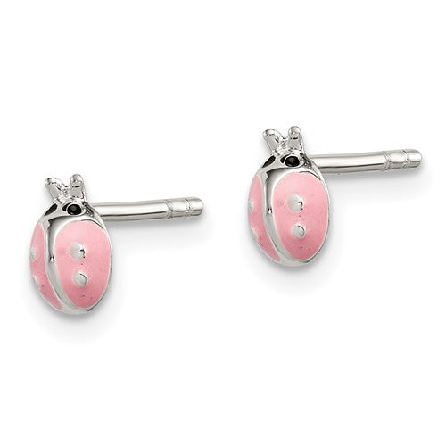 Sterling Silver Children's Pink Enamel Ladybug Post Earrings- Sparkle & Jade-SparkleAndJade.com QE11328