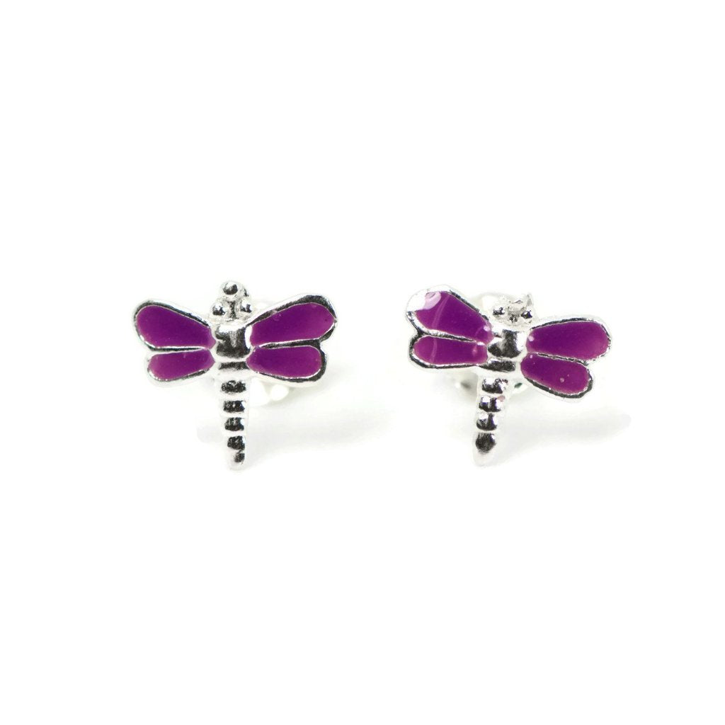 Sterling Silver Children's Purple Dragonfly Earrings- Sparkle & Jade-SparkleAndJade.com PDRAGONFLYEA