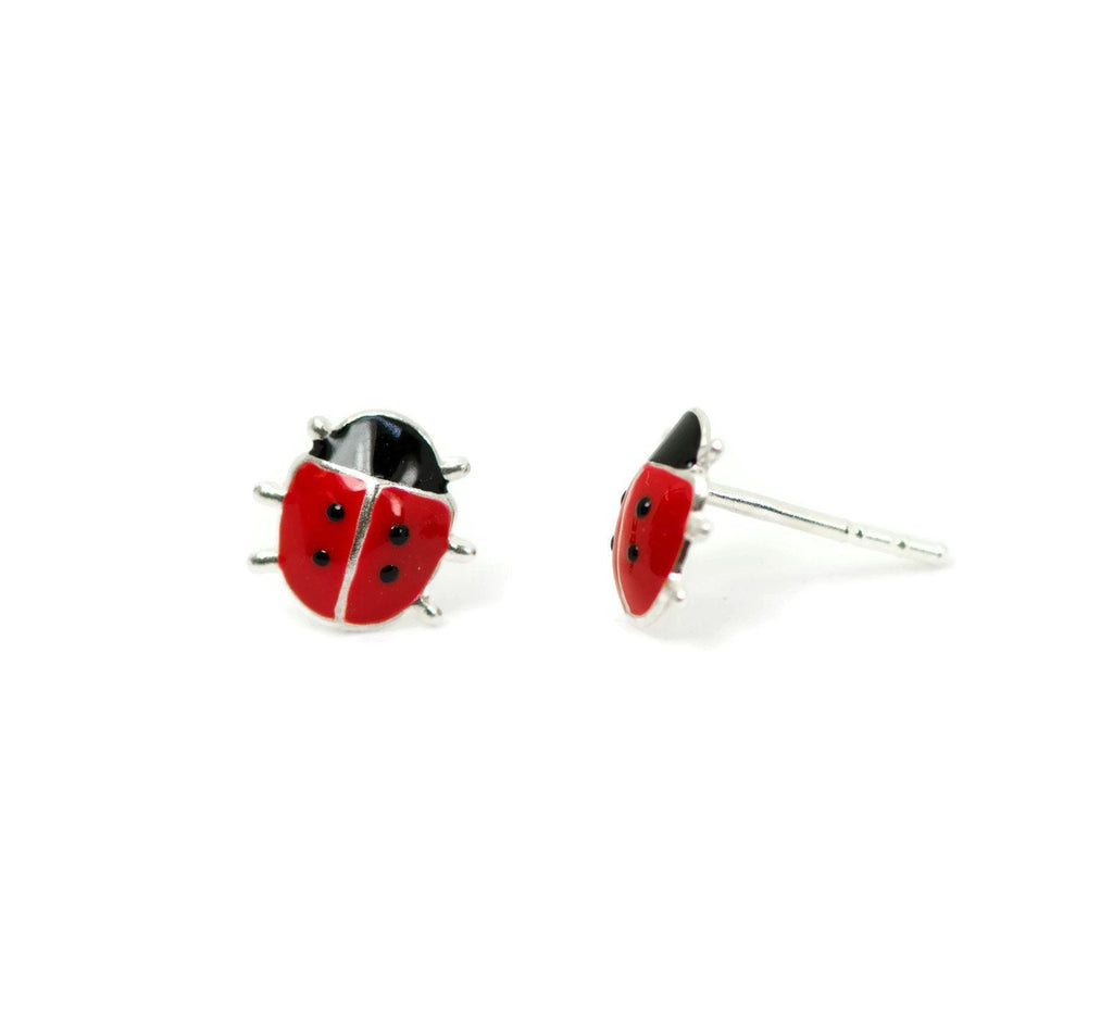 Sterling Silver Children's Red Ladybug Earrings- Sparkle & Jade-SparkleAndJade.com SSLADYBUGEA