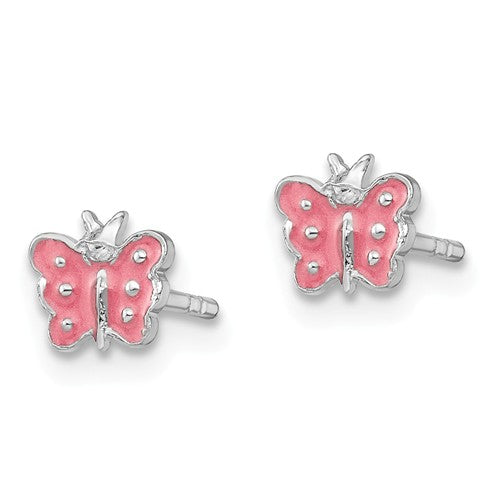 Sterling Silver Child's Pink Enameled Butterfly Earrings- Sparkle & Jade-SparkleAndJade.com QE11241