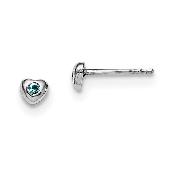 Sterling Silver Child's Preciosca Crystal Birthstone Heart Earrings- Sparkle & Jade-SparkleAndJade.com QGK188MAR