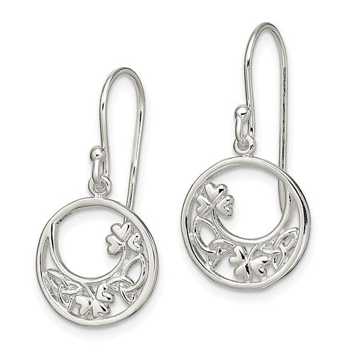 Sterling Silver Circle Shamrock And Celtic Knot Dangle Earrings- Sparkle & Jade-SparkleAndJade.com QE13567