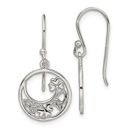 Sterling Silver Circle Shamrock And Celtic Knot Dangle Earrings- Sparkle & Jade-SparkleAndJade.com QE13567