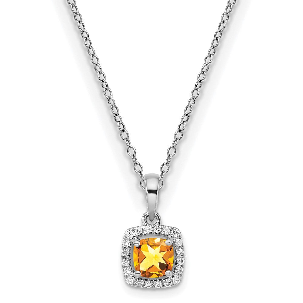 Sterling Silver Citrine and Diamond Pendant Necklace- Sparkle & Jade-SparkleAndJade.com PM8582-CI-SSAS43-18