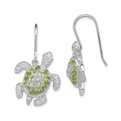 Sterling Silver Clear, Green CZ Turtle Dangle Earrings- Sparkle & Jade-SparkleAndJade.com QE7403
