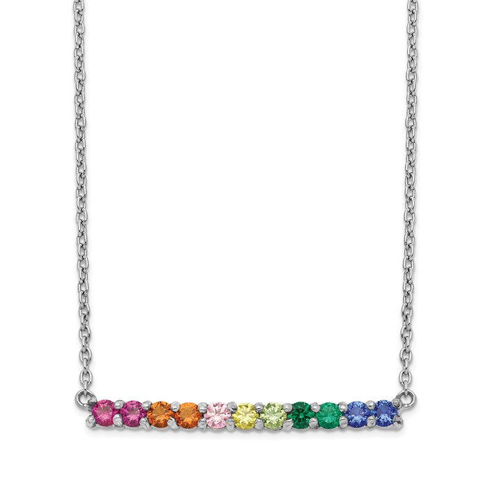 Sterling Silver Colorful Rainbow CZ Bar 18" Necklace- Sparkle & Jade-SparkleAndJade.com QG5046-18
