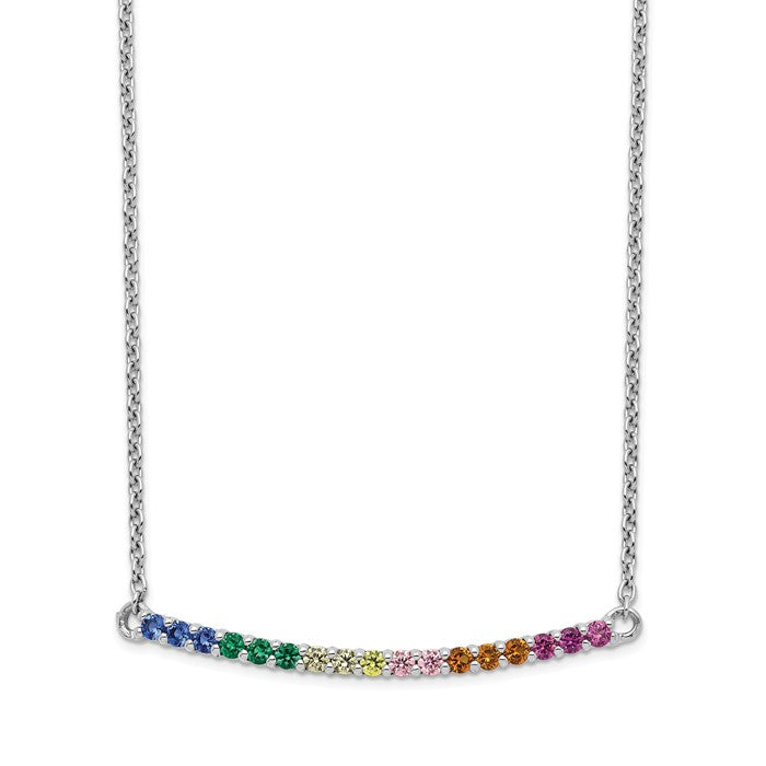Sterling Silver Colorful Rainbow CZ Curved Bar 18" Necklace- Sparkle & Jade-SparkleAndJade.com QG5047-18