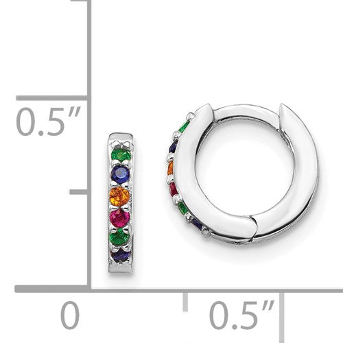 Sterling Silver Colorful Rainbow CZ Small 10mm Hoop Earrings- Sparkle & Jade-SparkleAndJade.com QE14454