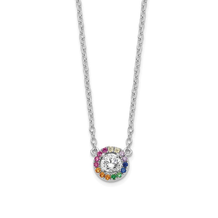 Sterling Silver Colorful Rainbow Circle Halo 18" Necklace- Sparkle & Jade-SparkleAndJade.com QG5043-16