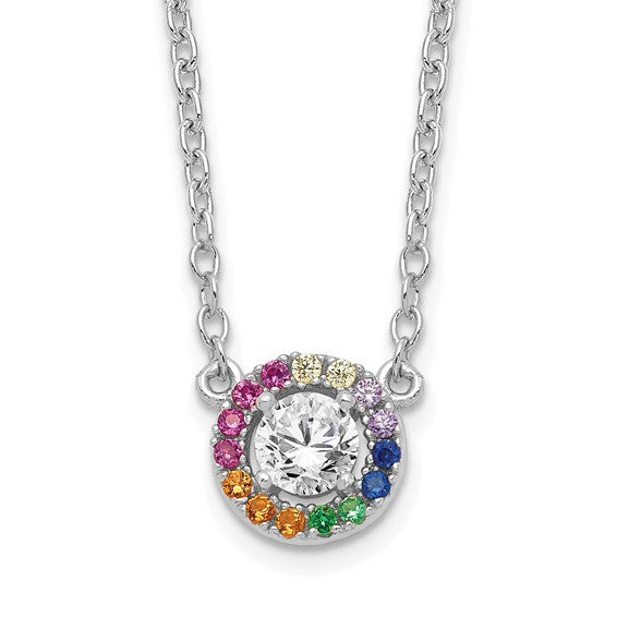 Sterling Silver Colorful Rainbow Circle Halo 18" Necklace- Sparkle & Jade-SparkleAndJade.com QG5043-16