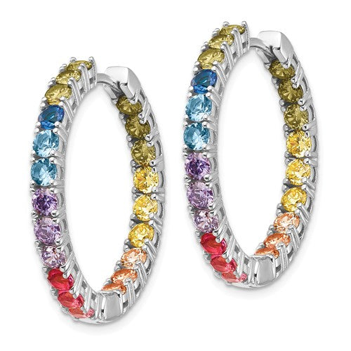Sterling Silver Colorful Rainbow In and Out Hoop Earrings- Sparkle & Jade-SparkleAndJade.com QE14455