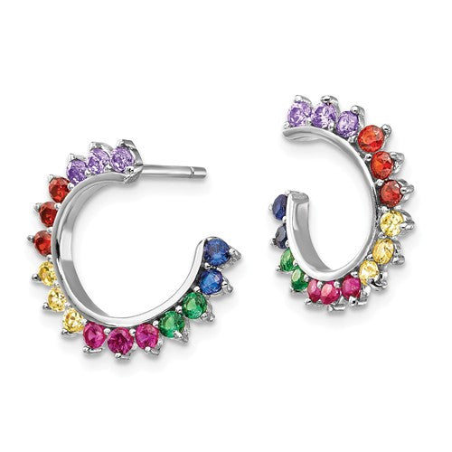 Sterling Silver Colorful Rainbow Open Side Hoop Earrings- Sparkle & Jade-SparkleAndJade.com QE14450