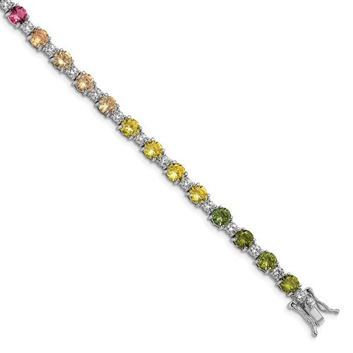 Sterling Silver Colorful Rainbow Round CZ Bracelet- Sparkle & Jade-SparkleAndJade.com QG5709-7.5