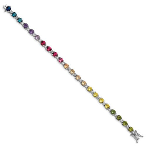 Sterling Silver Colorful Rainbow Round CZ Bracelet- Sparkle & Jade-SparkleAndJade.com QG5709-7.5