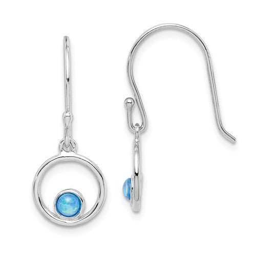 Sterling Silver Created Blue Opal Circle Dangle Earrings- Sparkle & Jade-SparkleAndJade.com QE15302
