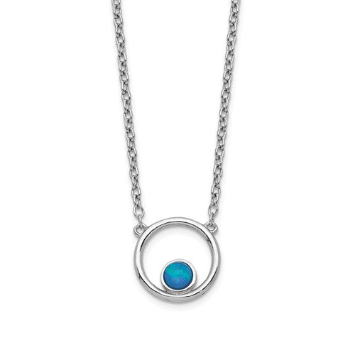 Sterling Silver Created Blue Opal Circle Necklace- Sparkle & Jade-SparkleAndJade.com QG5196-16