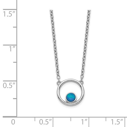 Sterling Silver Created Blue Opal Circle Necklace- Sparkle & Jade-SparkleAndJade.com QG5196-16