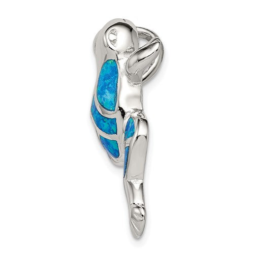 Sterling Silver Created Blue Opal Inlay Frog Slide Pendant- Sparkle & Jade-SparkleAndJade.com QP1890