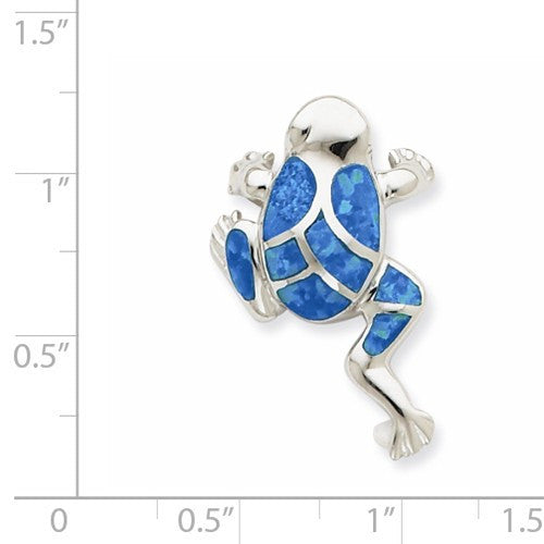 Sterling Silver Created Blue Opal Inlay Frog Slide Pendant- Sparkle & Jade-SparkleAndJade.com QP1890