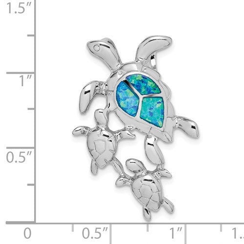 Sterling Silver Created Blue Opal Sea Turtle Mom with Babies Slide Pendant- Sparkle & Jade-SparkleAndJade.com QP5337