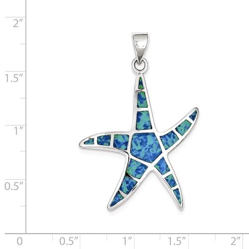 Sterling Silver Created Blue Opal Starfish Pendant- Sparkle & Jade-SparkleAndJade.com QC7691