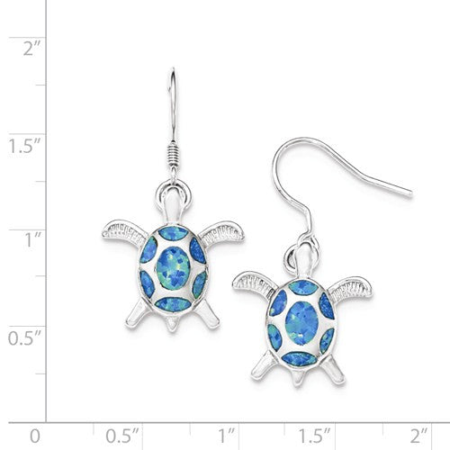 Sterling Silver Created Blue Opal Turtle Dangle Earrings- Sparkle & Jade-SparkleAndJade.com QE12599
