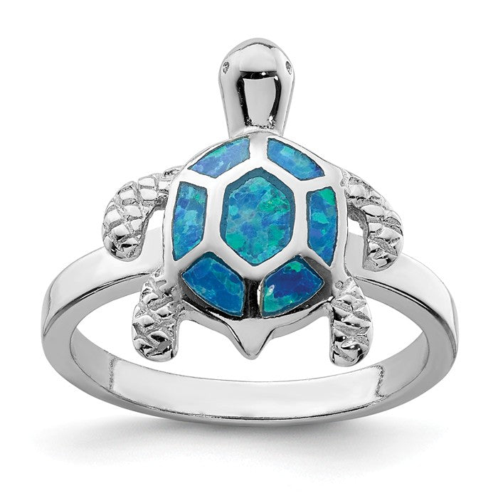 Blue Lab-Created Opal Inlay Sideways Sea Turtle Ring in Sterling Silver |  Zales