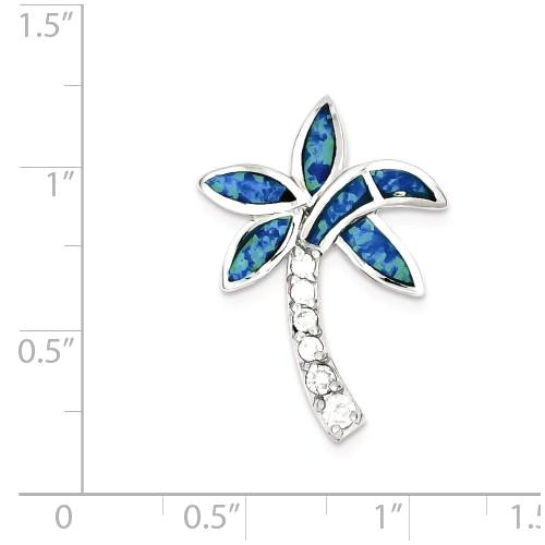 Sterling Silver Created Blue Opal and CZ Palm Tree Pendant- Sparkle & Jade-SparkleAndJade.com QC7697