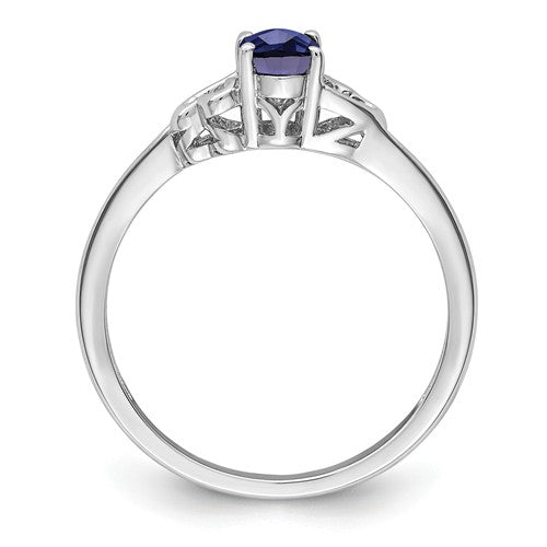 Sterling Silver Created Blue Sapphire Heart September Ring