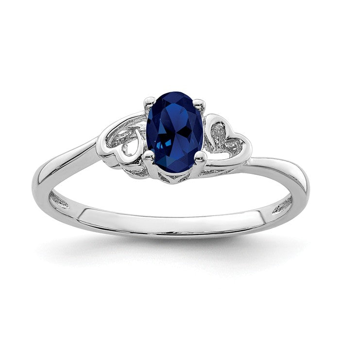 Sterling Silver Created Blue Sapphire Double Heart September Ring- Sparkle & Jade-SparkleAndJade.com 