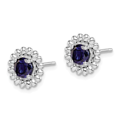 Sterling Silver Created Blue Sapphire Round Earrings- Sparkle & Jade-SparkleAndJade.com QE14495SEP