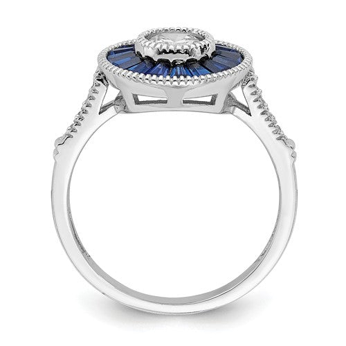 Sterling Silver Created Blue Spinel And CZ Halo Ring- Sparkle & Jade-SparkleAndJade.com 